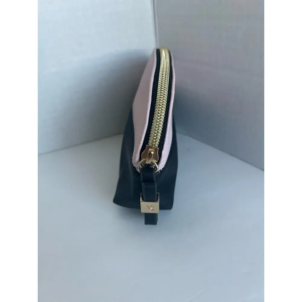 Victoria's Secret Cosmetic‎ Bag Women OS Black Gold Excellent Vegan Leather Bow